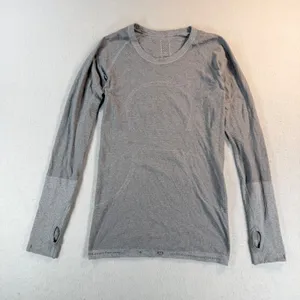 Lululemon Swiftly Tech Long Sleeve Crew Grey Heathered Size 4 Thumbholes thumbnail 1