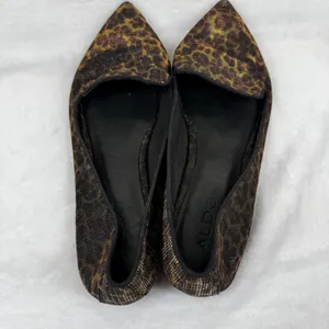 ALDO Leopard Print Metallic Pointed Toe Flats‎ Gold Bronze Size 9 Womens thumbnail 5