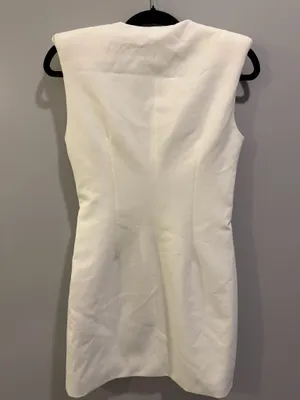 NWT ZARA Knot Front Shoulder Pad Detail Plunging V-Neck Dress White thumbnail 3