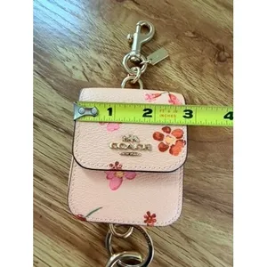 Coach Wildflower Print Leather AirPods Case Bag Charm Keychain Pink Floral Gold thumbnail 5