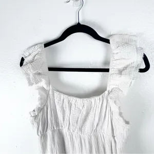 FREE THE ROSES 100% Cotton White Gauzy Tiered Lined Pockets Midi Dress Medium thumbnail 8