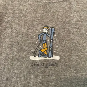 Life Is Good Gray Long Sleeve Tee Winter Ski Snow Loungewear Women's size Large thumbnail 3