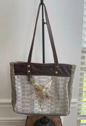 Myra Bag Edgy Star Canvas and Leather Tote Shoulder Bag thumbnail 1