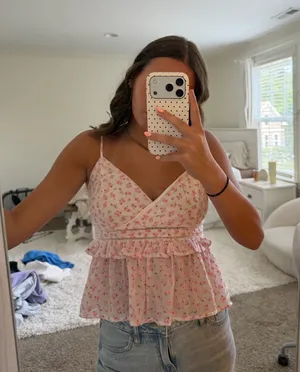 Miami Floral Wrap Front Ruffle Hem Cami Top thumbnail 1