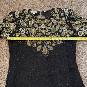 Vintage Stenay Silk Beaded Sequin Dress 10 8 6 80s Gatsby Floral Party Cocktail thumbnail 9