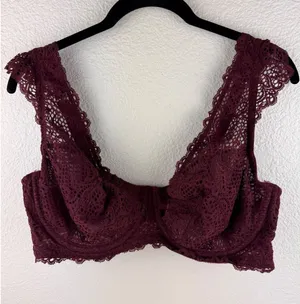 Cacique 40DD Burgundy Lace Balconette Bra Full Coverage Underwire Adjustable‎ thumbnail 1