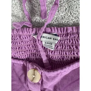 American Eagle Linen Button Crop Top Puff Balloon Sleeve‎ Purple Women's Small thumbnail 2
