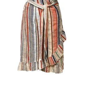 Free People Womens Striped Ruffle Wrap Mini Dress V-Neck Multi-Color Size Medium thumbnail 5