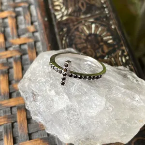 Sterling Silver Black Cz Sideways Cross Ring Silver thumbnail 4