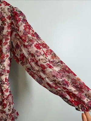 1 State floral ruffle tiered mini dress with balloon sleeves size large thumbnail 2