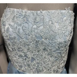 Sherri Hill Ice Blue Satin Prom Dress with Floral Embroidery & Pockets - Sz 10 thumbnail 7