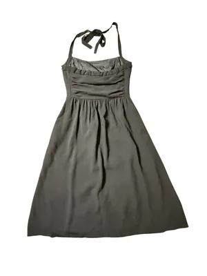 Antonio Melani Black Halter Midi Dress Sz 4 Ruched Bodice Cocktail Wedding Guest thumbnail 3