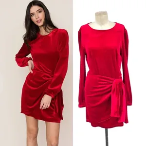Yumi Kim Tie Me Over Red Velvet Dress Long Sleeve Wrap‎ Tie Size Large thumbnail 2