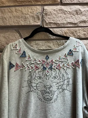 Anthropologie Luna Mercantile Co. Tiger Graphic Sweatshirt Grey XL thumbnail 4