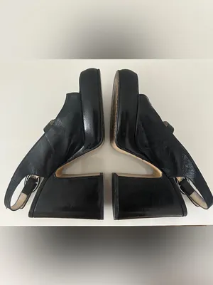 Leather Platform Slingback Block Heels size 38 Black thumbnail 7