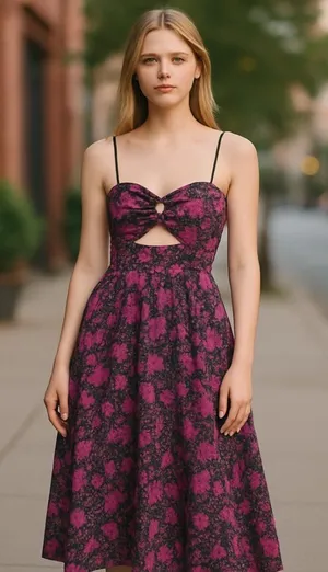 NWOT Fore Floral Tiered Boho Maxi Dress Cut Out Large Cotton Large thumbnail 1