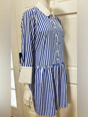 Tuckernuck Blue and White Striped Button-Front Shirt Dress Size Medium thumbnail 2