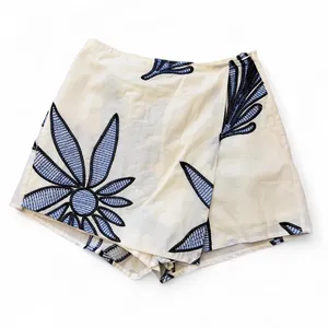 CIEBON Floral Embroidered Wrap Skort Cream Blue Cotton Resort Vacation XS thumbnail 2