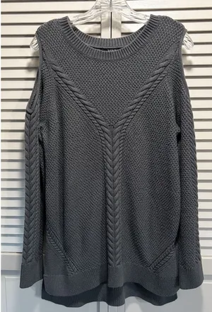 ANA Gray Cold Shoulder‎ Cable Knit Round Neck Long Sleeve Sweater Size XL H/L thumbnail 1
