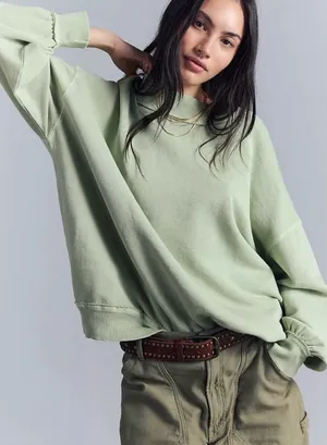 NWOT Free People We The Free Palm Springs Pullover - soft moss green - XS thumbnail 1