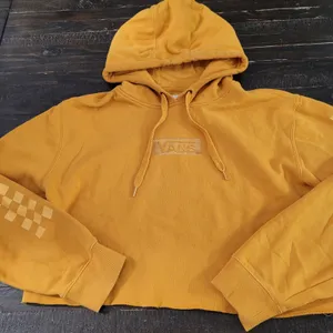 Vans Yellow Cropped Hoodie Women’s Large Checkered Logo Pullover Sweatshirt thumbnail 1