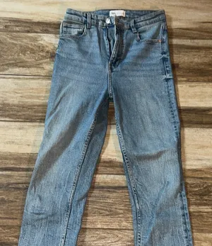 Zara blue straight denim jeans thumbnail 1