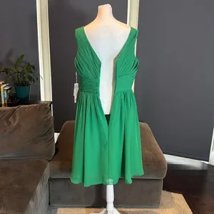 Women’s Green Chiffon V-Neck Short Formal Party Dress Zip Up Back Size L NWT thumbnail 7