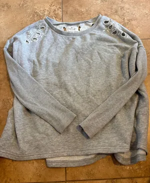 American Eagle Outfitters Light Gray Embellished Shoulder Sweatshirt thumbnail 1