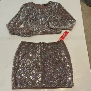 Crystal Doll Homecoming Wedding Cropped Jacket & Skirt Velvet & Sequin Muted Nwt thumbnail 1