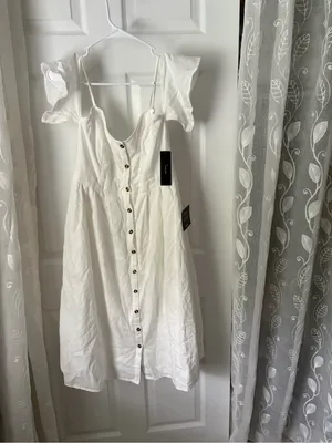 New NWT Lulus Women’s Button-Front cotton Summer cold shoulder midi dress size M thumbnail 3
