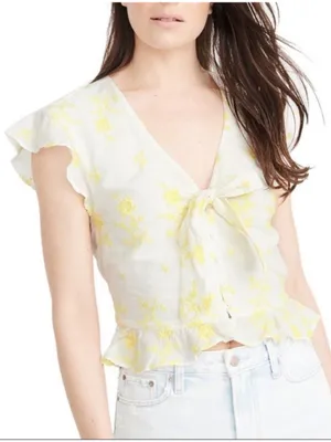 Abercrombie & Fitch Yellow White Floral Short Sleeve Blouse Size Small thumbnail 1