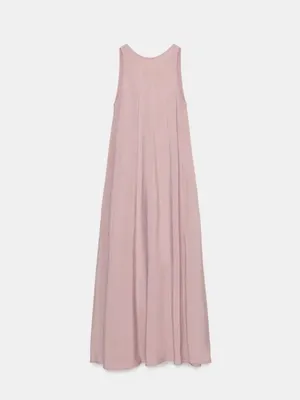 Zara LONG MAUVE FLOWY MAXI POCKETS DRESS sz L thumbnail 3