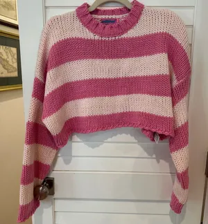 Edikted Chunky Crop Sweater Sz XS / S Pink Striped Chunky Knit Oversized thumbnail 1