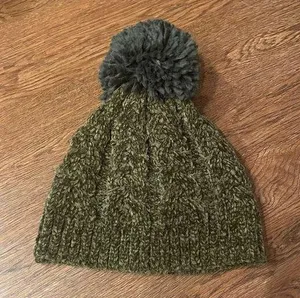 WORLD MARKET Cozy Chenille Olive Green Beanie with Pom Pom thumbnail 1