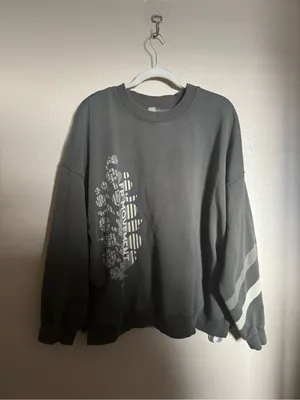 Free People Movement All Star Buti Logo Sweatshirt Sz L Oversized Green Stripe thumbnail 3