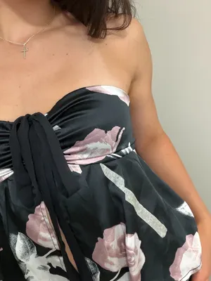 Urban Outfitters Silk Floral Cut-Out Tube Top thumbnail 3