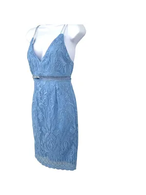 Pink Lily Lace Cutout Mini Dress Light Blue Size Small NWT Coquette Soft Girl thumbnail 5