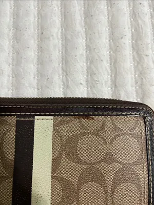 Coach Zip-Around Signature Canvas Wallet in Khaki and Cream Stripe thumbnail 4