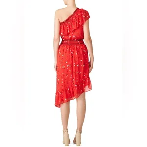Joie Hafsa Silk Dress Size Matador Red Womens One Shoulder Asymmetrical Size XS thumbnail 2