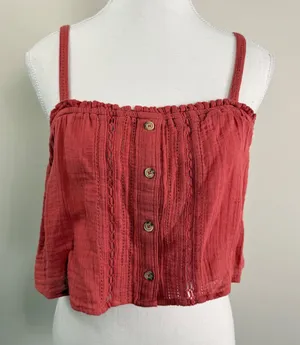 VTG.‎ Abercrombie & Fitch Womens Medium Rust Gauze Eyelet Lace Crop Cami NEW thumbnail 1