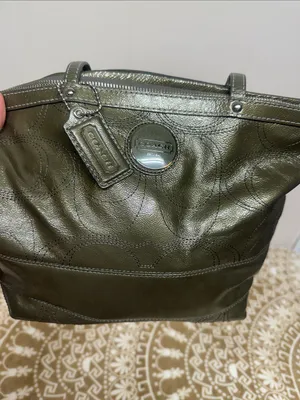 COACH Olive Leather Tote with Signature Charm thumbnail 2