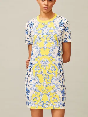 Tory Burch Yellow and Blue Floral Baroque Mini‎ Dress thumbnail 3