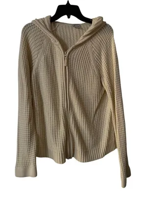 Vintage‎ Old Navy Crochet Hoodie XL Women's Cream Zip up thumbnail 1