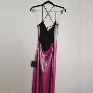 Lulu's Glam Diva Iridescent Hot Pink Sequin Lace-Up Maxi Dress thumbnail 5