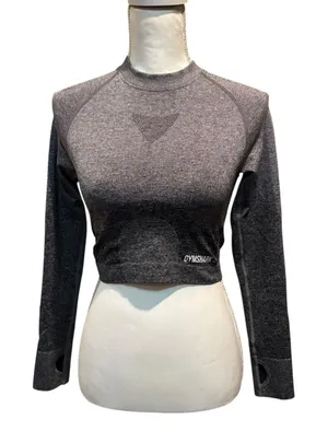 Gymshark Shirt Womens Medium Gray Seamless Crop Top Neutral Workout Athleisure‎ thumbnail 1