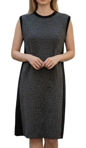 Liz Claiborne Shift Dress Womens‎ Large Black Multi Tweed Sleeveless Career NEW thumbnail 1