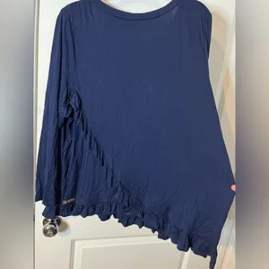 Matilda Jane NWT Top Womens XXL Navy Blue Long Sleeve Ruffle Hem Stretch Casual thumbnail 6
