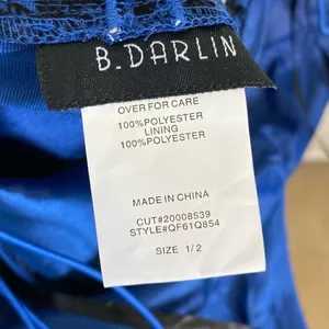 B. Darlin Blue & Black Floral Velvet Open Back A Line Dress thumbnail 5