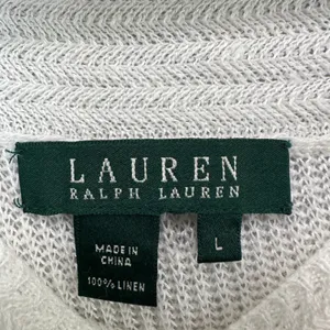 Lauren Ralph Lauren 100% Linen Knit‎ Top L White Pullover Coastal Resort Summer thumbnail 5