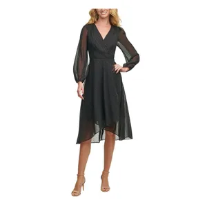 Tommy Hilfiger Surplice Neckline Knee Length Evening Hi-Lo Dress Black Multi 16 thumbnail 6